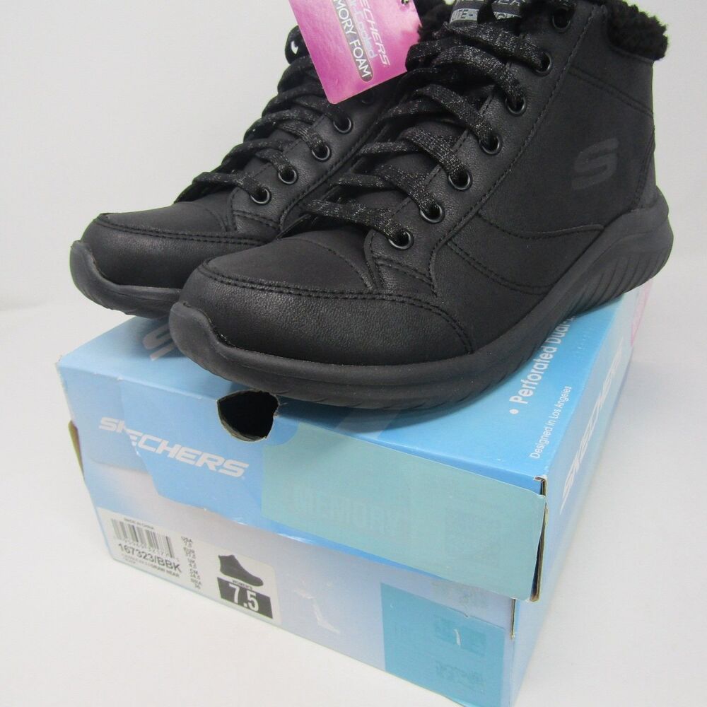 Skechers Women's Ultra Flex 2.0 Draw Near Ankle Boots Black US 7.5 Faux Fur
